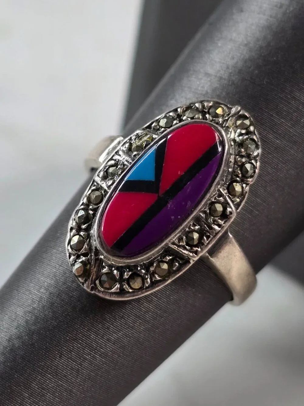 Womens Vintage Estate Sterling Silver Southwestern Zuni Ring 5.1g E653